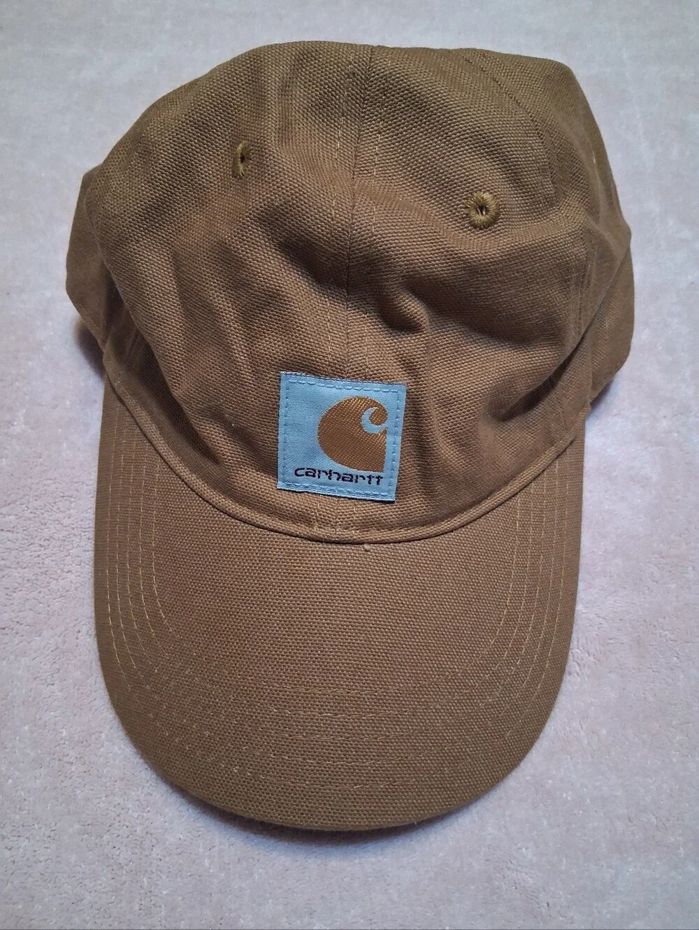 Carhartt Kids Brown Canvas Baseball Cap Hat Blue Logo Patch Youth Classic